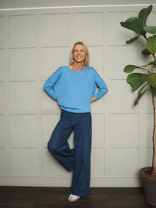 Mila Scoop Neck, Batwing Cropped Sleeve Jumper by Saint Tropez - Black, Blue, Buttermilk, Jojoba and Navy Blue