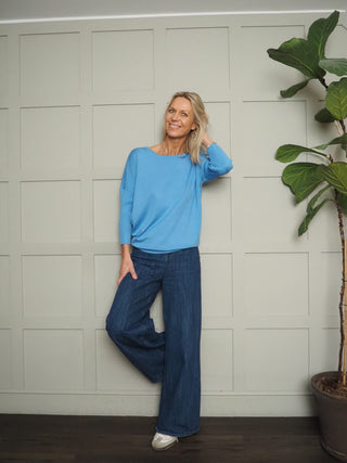 Mila Scoop Neck, Batwing Cropped Sleeve Jumper by Saint Tropez - Black, Blue, Buttermilk, Jojoba and Navy Blue