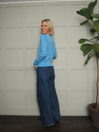 Oasis Round Neck Lightweight Jumper with Ribbing Detail by Saint Tropez - Baby Pink, Blue, Buttermilk and Ecru