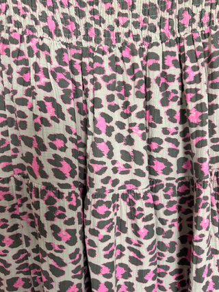 Martha Cheesecloth Leopard Print Skirt - Coral, Green, Grey, Neon Green, Red,