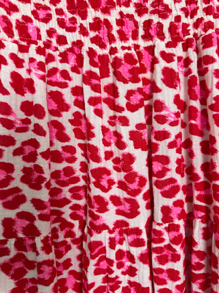 Martha Cheesecloth Leopard Print Skirt - Coral, Green, Grey, Neon Green, Red,