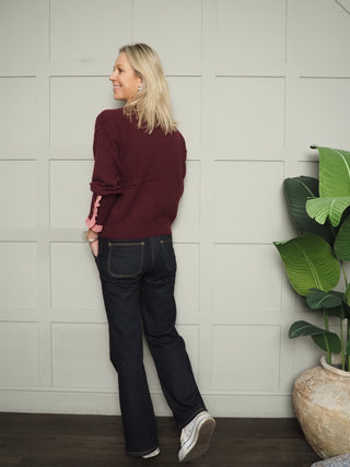 Blenheim Jumper with Gingham Details - Black, Burgundy