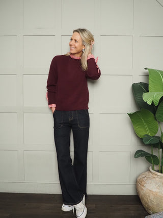 Blenheim Jumper with Gingham Details - Black, Burgundy
