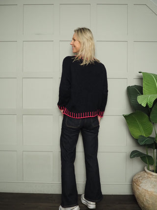 Una Turtle Neck with Contrasting Blanket Stitch Jumper, Best Seller - 17 Colours