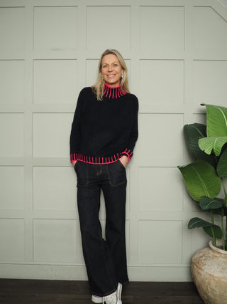 Una Turtle Neck with Contrasting Blanket Stitch Jumper, Best Seller - 17 Colours