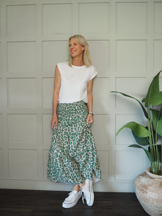 Martha Cheesecloth Leopard Print Skirt - Coral, Green, Grey, Neon Green, Red,