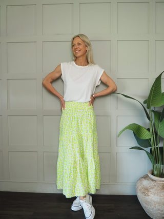 Martha Cheesecloth Leopard Print Skirt - Coral, Green, Grey, Neon Green, Red,