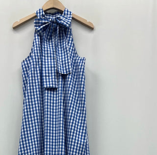 Daisy Gingham Halter Neck Dress with Bow Detail - Blue, Red