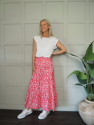 Martha Cheesecloth Leopard Print Skirt - Coral, Green, Grey, Neon Green, Red,