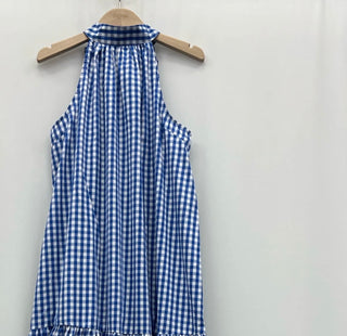 Daisy Gingham Halter Neck Dress with Bow Detail - Blue, Red