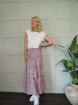 Martha Cheesecloth Leopard Print Skirt - Coral, Green, Grey, Neon Green, Red,