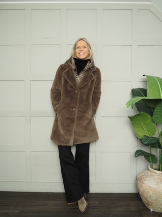 Saltzberg Faux Fur Coat with Faux Puffa Lining - Black, Mink
