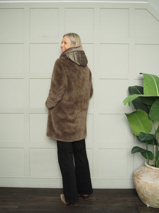 Saltzberg Faux Fur Coat with Faux Puffa Lining - Black, Mink