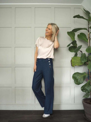 Impa Cotton Jeans with Buttons on Each Side and No Pockets - Denim Blue