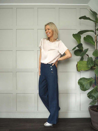 Impa Cotton Jeans with Buttons on Each Side and No Pockets - Denim Blue