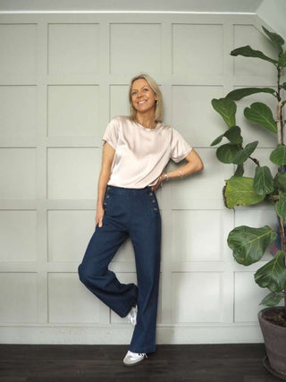 Impa Cotton Jeans with Buttons on Each Side and No Pockets - Denim Blue