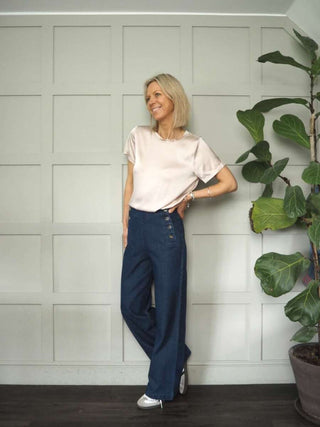 Impa Cotton Jeans with Buttons on Each Side and No Pockets - Denim Blue