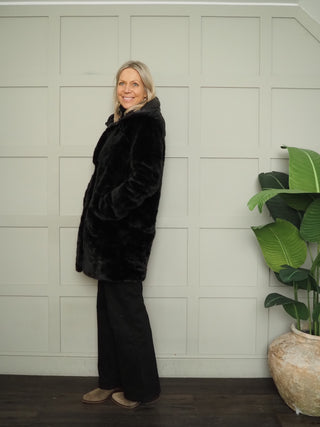 Saltzberg Faux Fur Coat with Faux Puffa Lining - Black, Mink