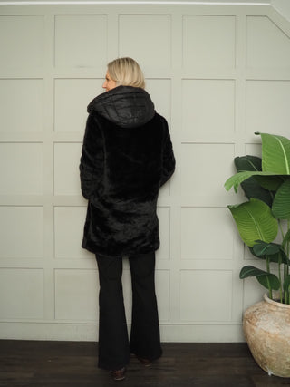Saltzberg Faux Fur Coat with Faux Puffa Lining - Black, Mink