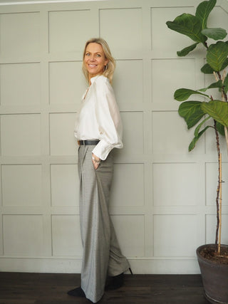 Karolina V Neck Silky Feel Blouse with Full Sleeves and Fitted Cuffs by Soaked - Ivory