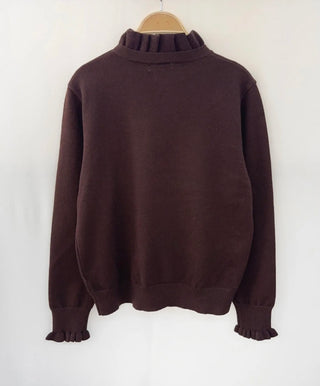 Froome Jumper with Ruffle Collar and Cuffs - Chocolate, Navy Blue
