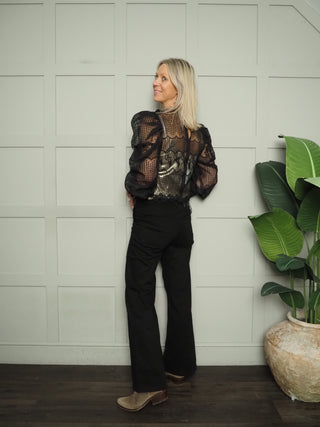 Simone Lace Blouse with Bow - Black