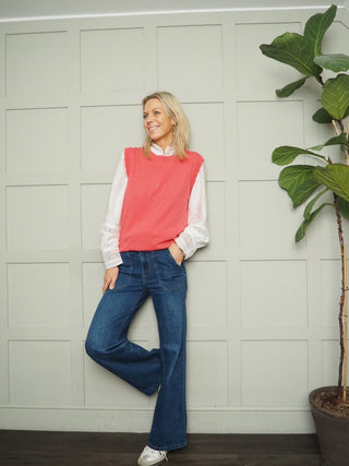 Tina Tank Top Cashmere Mix with Scalloped Edging - Coral