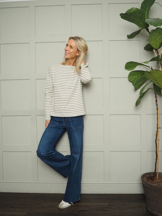 Neo Striped Long Sleeve T Shirt By Soaked - Black/Off White and Olive/Off White