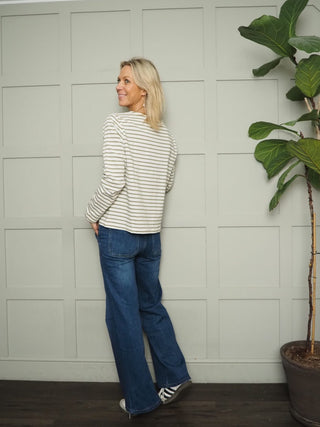 Neo Striped Long Sleeve T Shirt By Soaked - Black/Off White and Olive/Off White