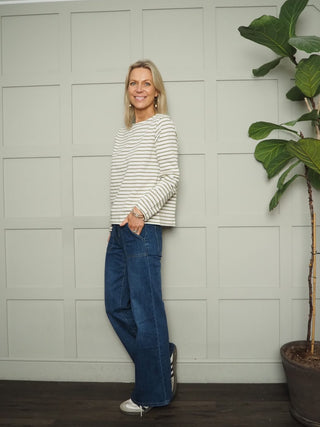 Neo Striped Long Sleeve T Shirt By Soaked - Black/Off White and Olive/Off White