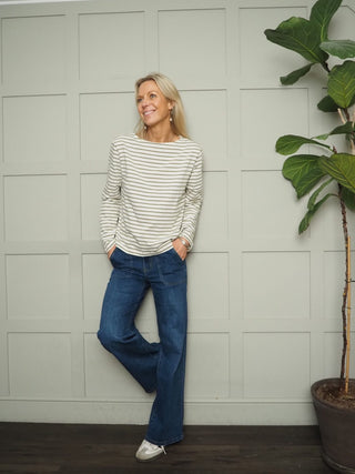 Neo Striped Long Sleeve T Shirt By Soaked - Black/Off White and Olive/Off White