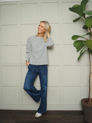 Neo Striped Long Sleeve T Shirt By Soaked - Black/Off White and Olive/Off White