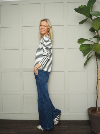 Neo Striped Long Sleeve T Shirt By Soaked - Black/Off White and Olive/Off White