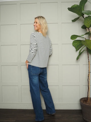 Neo Striped Long Sleeve T Shirt By Soaked - Black/Off White and Olive/Off White