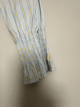 Bibi Striped Ruffle Blouse with Shirred Cuffs - Baby Blue, Mint Green, Off White and Pink Blue