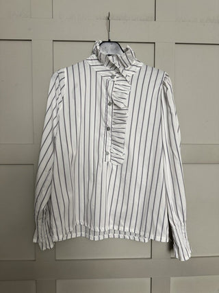 Bibi Striped Ruffle Blouse with Shirred Cuffs - Baby Blue, Mint Green, Off White and Pink Blue