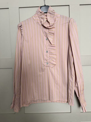 Bibi Striped Ruffle Blouse with Shirred Cuffs - Baby Blue, Mint Green, Off White and Pink Blue