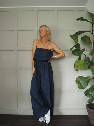 Iconic Off The Shoulder Broderie Anglaise Jumpsuit with Front Frill and Lined Trouser - 5 Colours