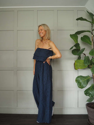 Iconic Off The Shoulder Broderie Anglaise Jumpsuit with Front Frill and Lined Trouser - 5 Colours