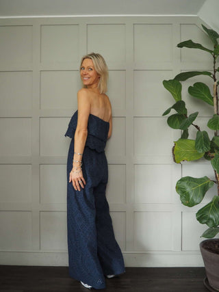 Iconic Off The Shoulder Broderie Anglaise Jumpsuit with Front Frill and Lined Trouser - 5 Colours