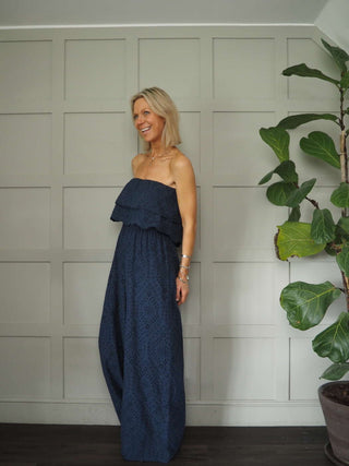 Iconic Off The Shoulder Broderie Anglaise Jumpsuit with Front Frill and Lined Trouser - 5 Colours