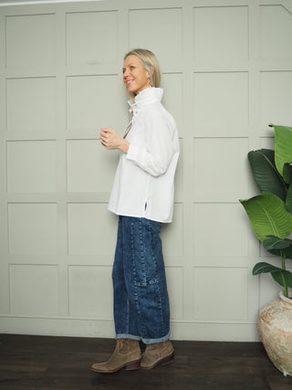 Nell Blouse with Pleated Collar - White