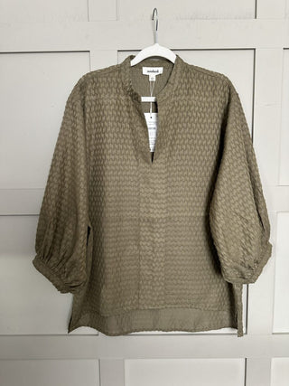 Kettie Amily V-Neck Blouse with Balloon Cropped Sleeves by Soaked - Olive Green