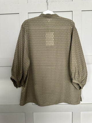 Kettie Amily V-Neck Blouse with Balloon Cropped Sleeves by Soaked - Olive Green