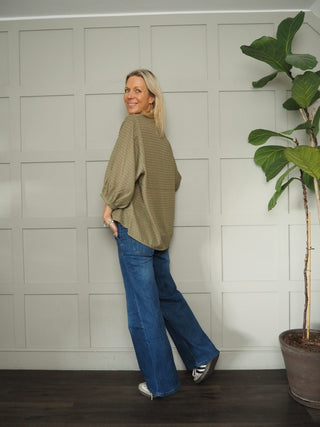 Kettie Amily V-Neck Blouse with Balloon Cropped Sleeves by Soaked - Olive Green