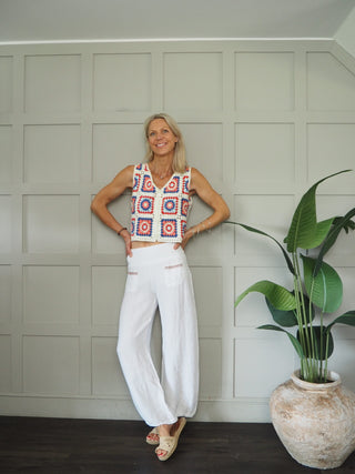Ola Wide Leg, Linen Trousers with Front Pockets &amp; Trim Detail - 7 Colours