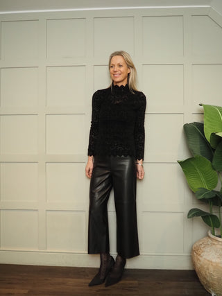 Dowie Cropped Faux Leather Trousers by Saint Tropez  - Black