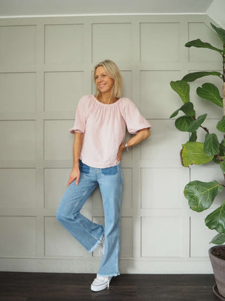 Bronya Linen Blouse with 3/4 Length Sleeves with Elasticated Cuffs - 6 Colours
