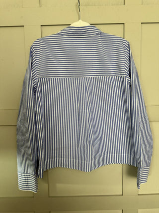 Pranvera Blouse with Frill Detail by Part Two - Blue/White Stripes, White