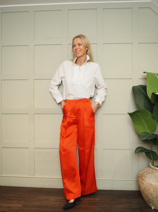 Liva Satin Wide Leg Trousers by Soaked - Vermillion